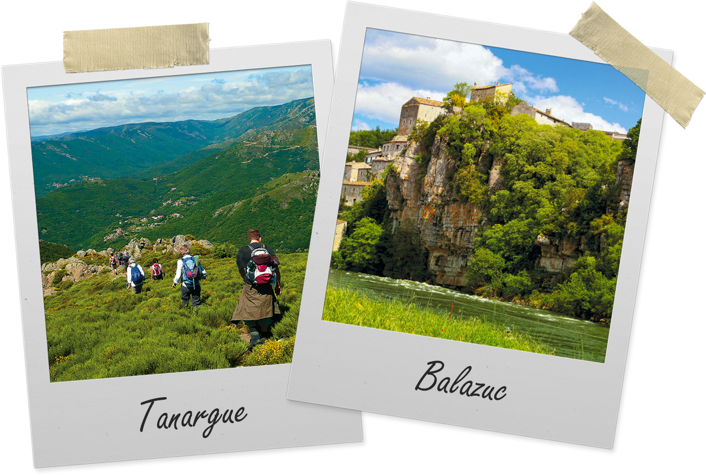 Tanargue-Gebirge und der Ort Balazuc in der Ardeche